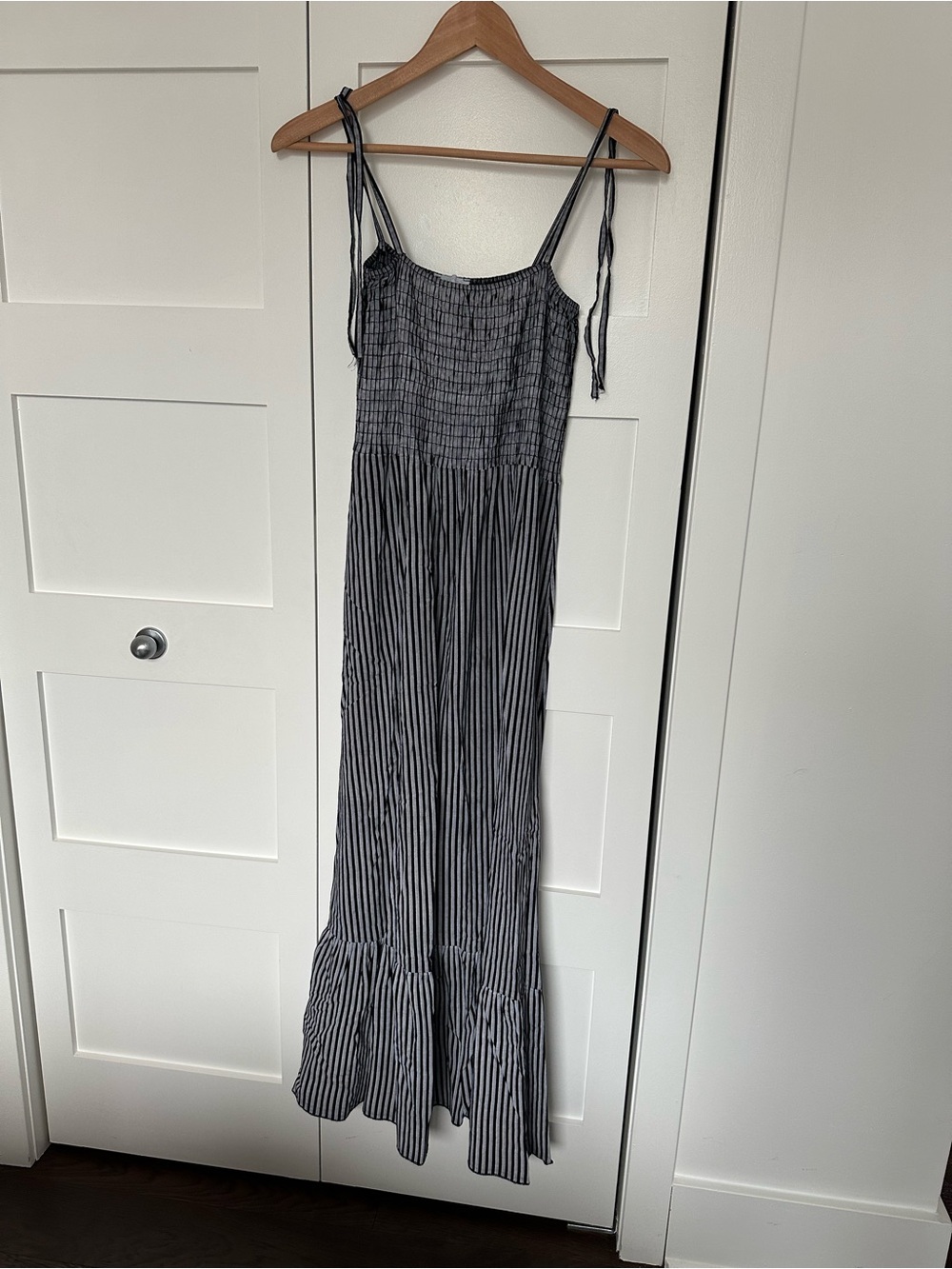 Made in Italy Striped Maxi Dress with Tie Straps - Black & White